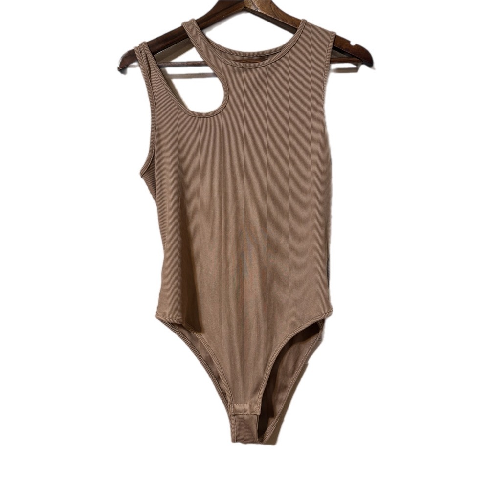 Unbranded Cutout Bodysuit Womens XL‎ Tan Excellent Ribbed Sleeveless Edgy